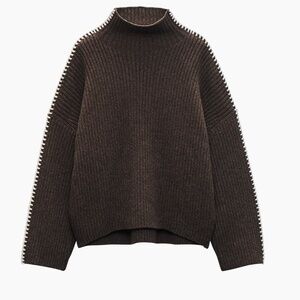 rag & bone  Ingrid Wool Leather-Trim Turtleneck Sweater